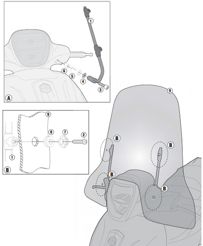 GIVI A5606A PIAGGIO BEVERLY 125-300-350 (10-20) - MEDLEY 125-150 (16-20) RÜZGAR SİPERLİK BAĞLANTISI