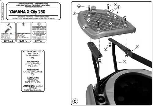 GIVI SR361 YAMAHA X-CITY 125-250 (07-16) ARKA ÇANTA TAŞIYICI - 3