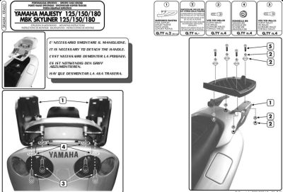 GIVI SR46M YAMAHA MAJESTY 125-150-180 (01-11) ARKA ÇANTA TAŞIYICI