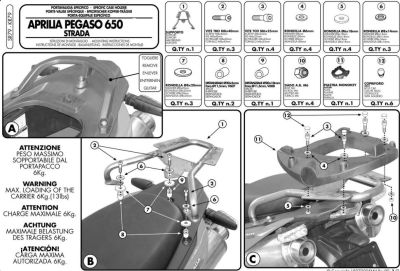 GIVI SR79 APRILIA PEGASO 650 STRADA - TRAIL (05-11) ARKA ÇANTA TAŞIYICI