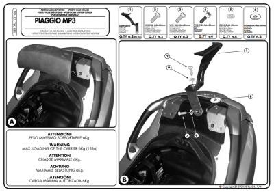 KAPPA KR108 PIAGGIO MP3 125-250-300-400-500 (06-14) ARKA ÇANTA TAŞIYICI