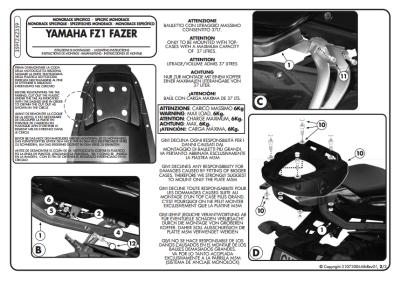 KAPPA KZ359 YAMAHA FZ1 FAZER 1000 (06-15) ARKA ÇANTA TAŞIYICI