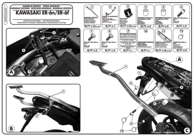 KAPPA KZ449 KAWASAKI ER-6N - ER-6F 650 (09-11) ARKA ÇANTA TAŞIYICI