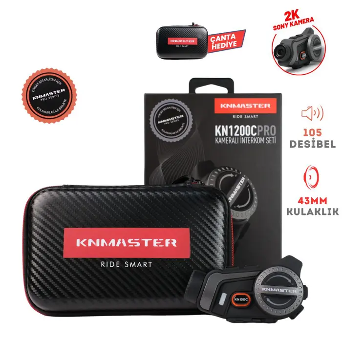 KNMASTER KN1200C Kameralı Motosiklet Bluetooth Intercom Kulaklık Seti - Thumbnail