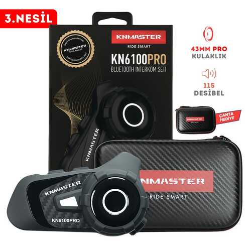 KNMASTER KN6100 Pro Motosiklet Kask Intercom Kulaklık Seti Karbon Siyah