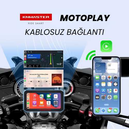 KNMASTER MOTOPLAY 2000 – 6.25” 2K Çift Kameralı Kablosuz CarPlay & Android Auto Destekli Motosiklet Multimedya Ekranı