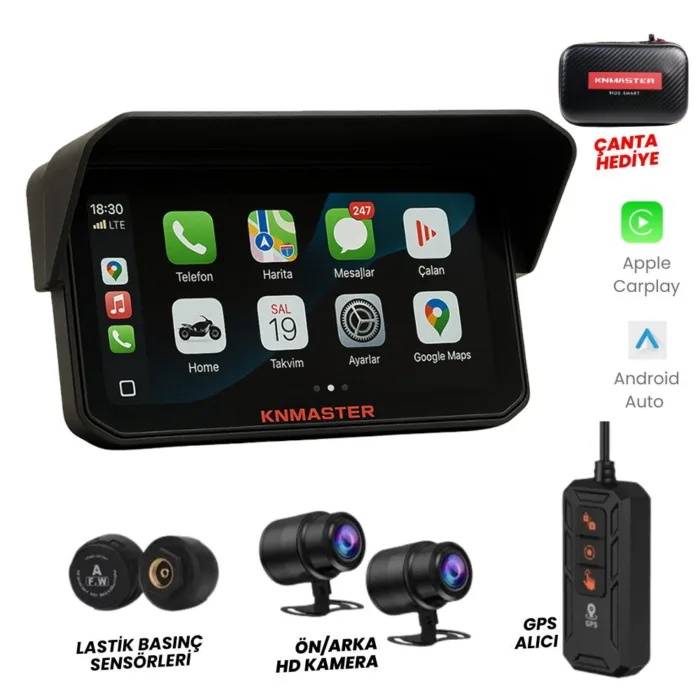 KNMASTER - KNMASTER MOTOPLAY 2000 – 6.25” 2K Çift Kameralı Kablosuz CarPlay & Android Auto Destekli Motosiklet Multimedya Ekranı