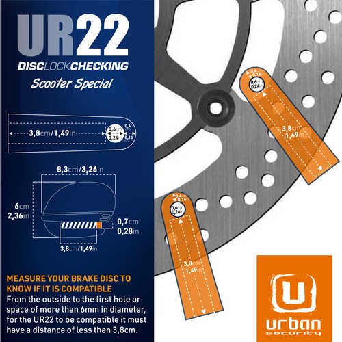 URBAN SECURITY UR22 VESPA UYUMLU ALARMLI DİSK KİLİDİ 6MM PİM